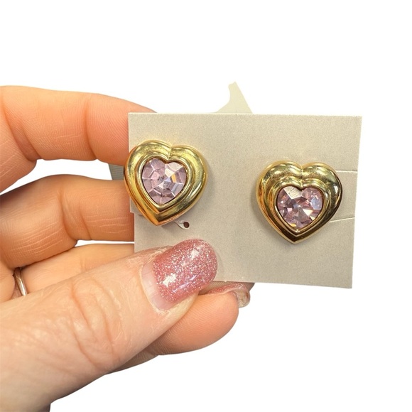 Avon Heart shaped fashion birthstone clip Earrings simulated alexandrite/June - Picture 1 of 6